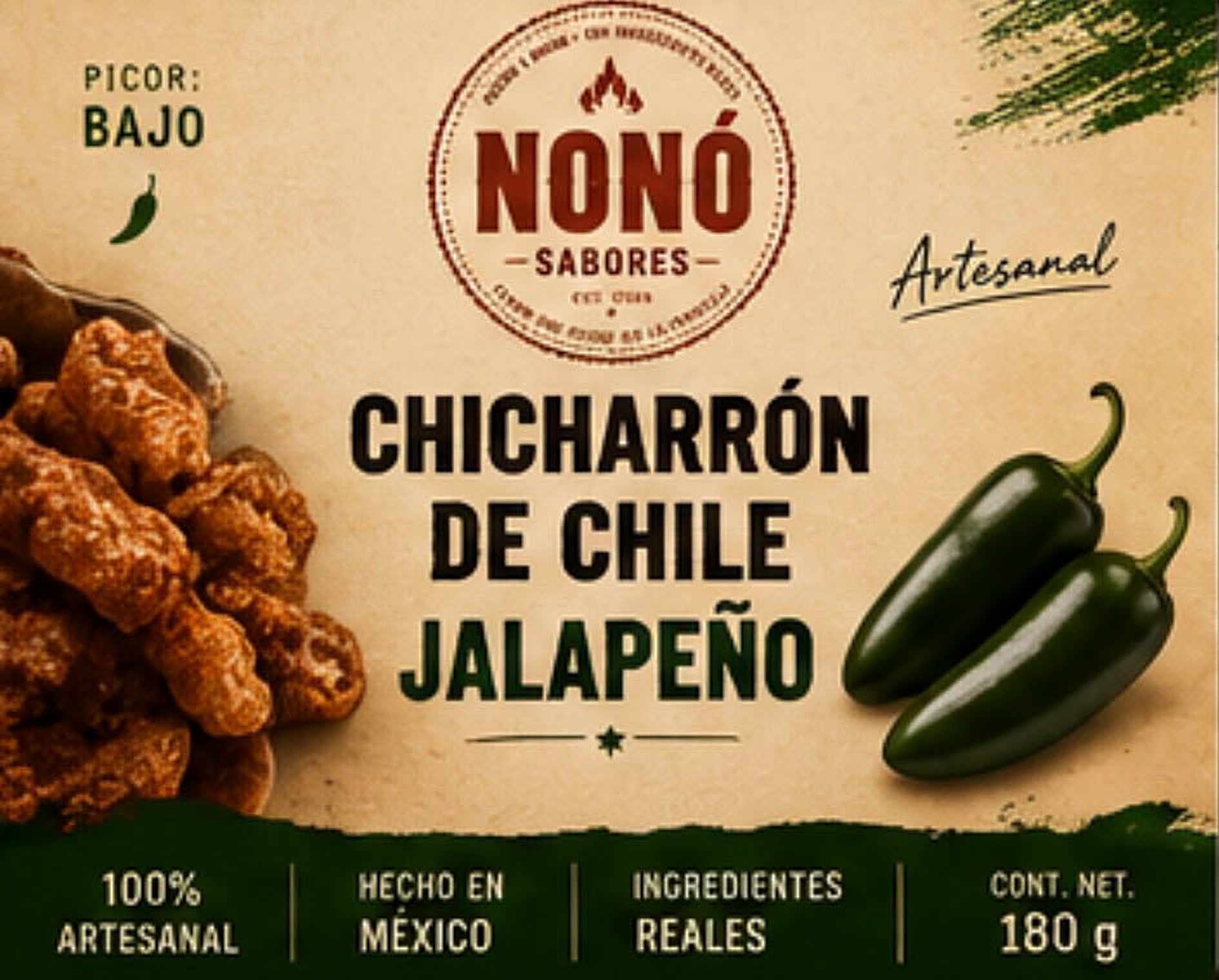 Empaque de Chicharrón de Chile Jalapeño NONÓ Sabores