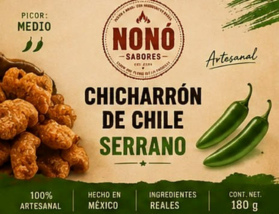 Empaque de Chicharrón de Chile Serrano NONÓ Sabores